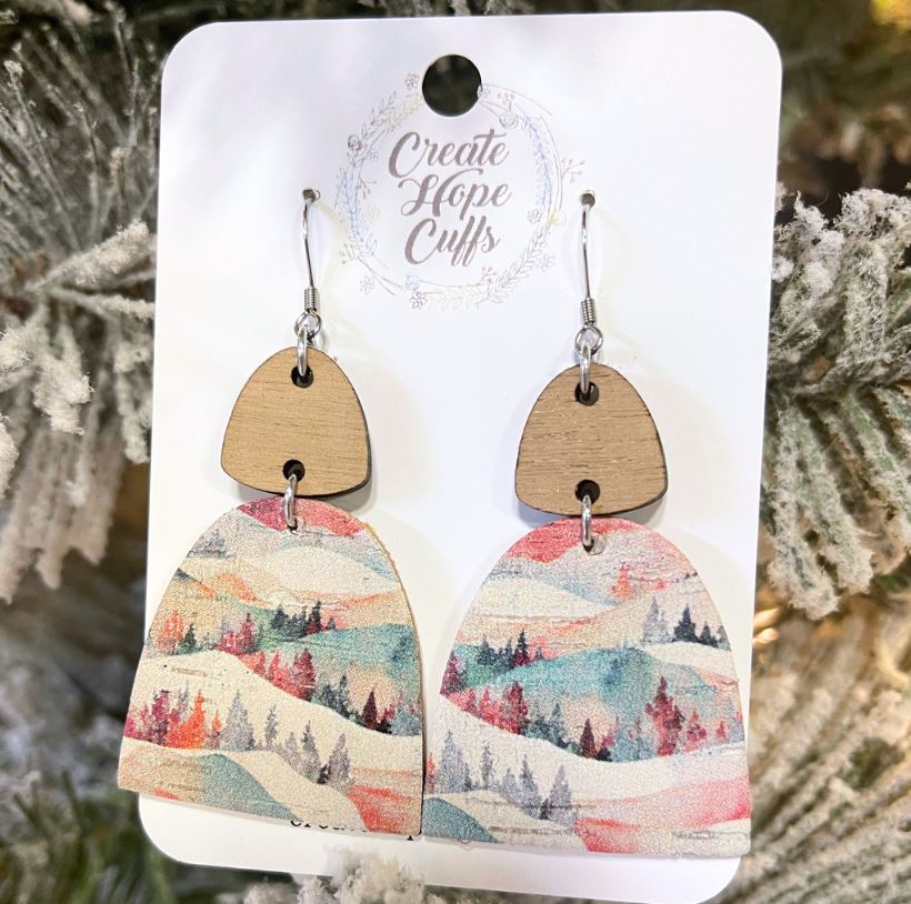 Winterscape Gumdrops | 2.5" Wood and Leather Earrings | Hypoallergenic | Women Leather Earrings Create Hope Cuffs