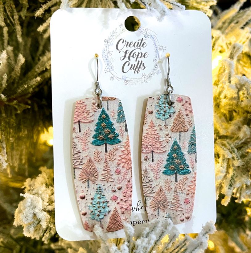 Yuletide Tree Farm | 2.5" Bar Leather Earrings | Hypoallergenic | Women Leather Earrings Create Hope Cuffs