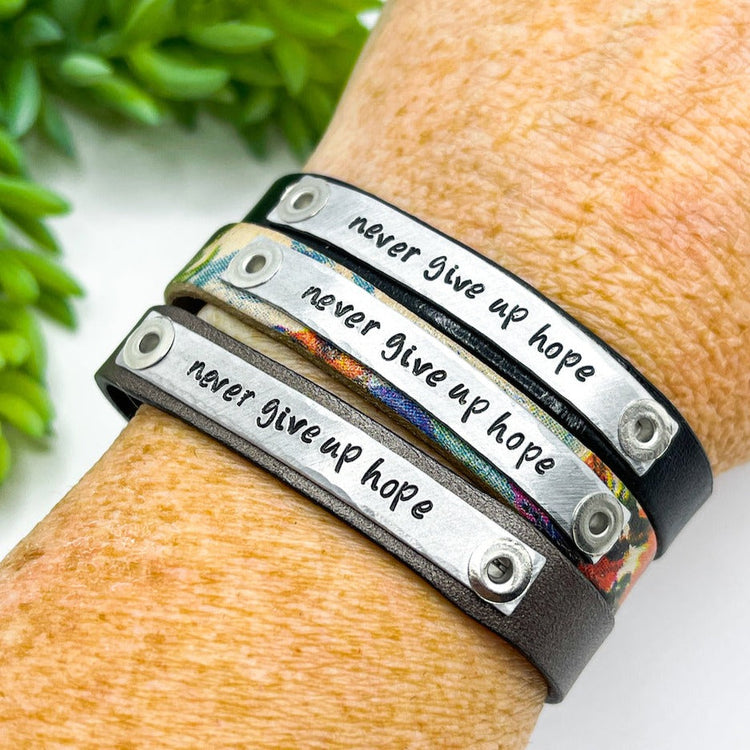 2022 B the Light Skinny Leather Bracelets | 3 Styles | Offering Hope to Breast Cancer Survivors Skinny Bracelets Create Hope Cuffs
