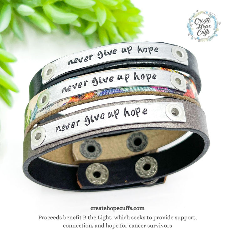 2022 B the Light Skinny Leather Bracelets | 3 Styles | Offering Hope to Breast Cancer Survivors Skinny Bracelets Create Hope Cuffs