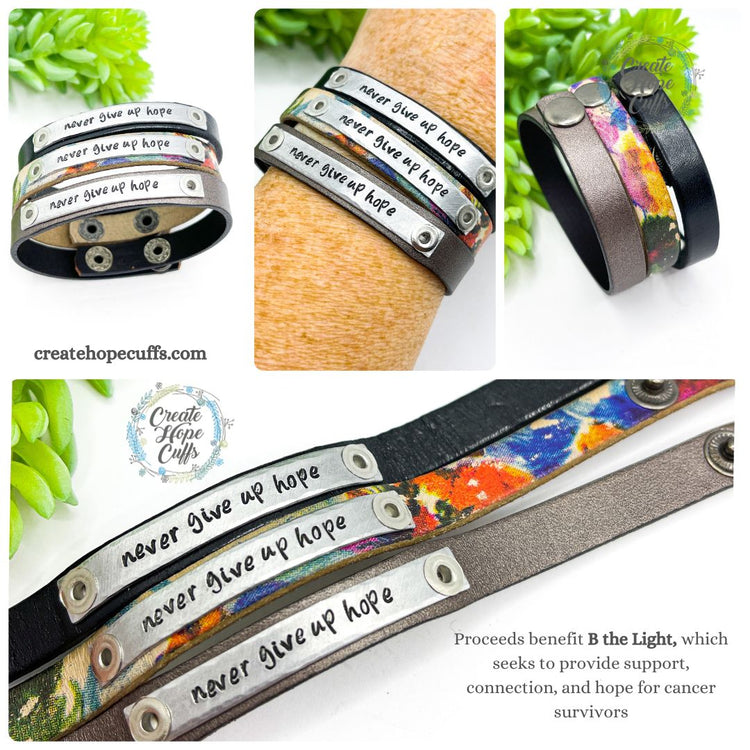 2022 B the Light Skinny Leather Bracelets | 3 Styles | Offering Hope to Breast Cancer Survivors Skinny Bracelets Create Hope Cuffs
