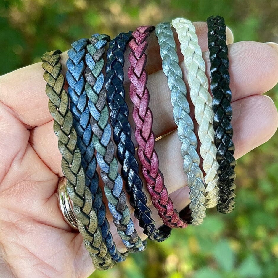 3mm Braided Leather Bracelets, 4 MORE colors, Magnetic Closure