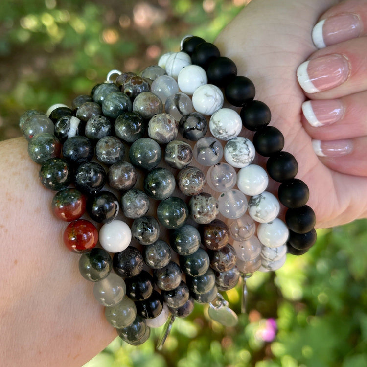 8mm Black Onyx Bead Bracelet | Tiny Feather Charm |8mm | Natural Gemstone | Womens Bracelets Create Hope Cuffs
