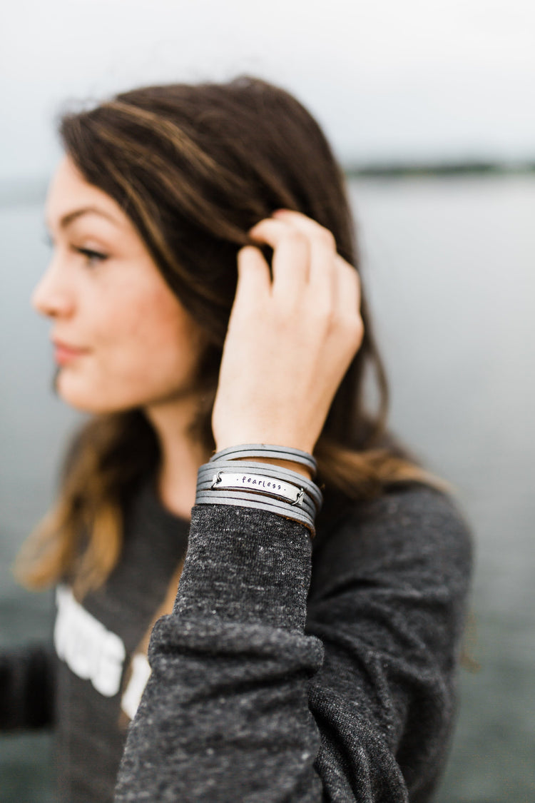 Adjustable LIVE YOUR PASSION Metallic Pewter Leather & Double Wrap Bracelet Leather Wrap Create Hope Cuffs