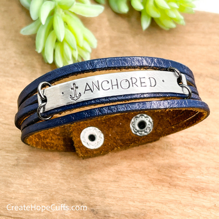 ANCHORED Navy Mini Wrap | Leather Bracelet | Women | Adjustable Leather Wrap Create Hope Cuffs