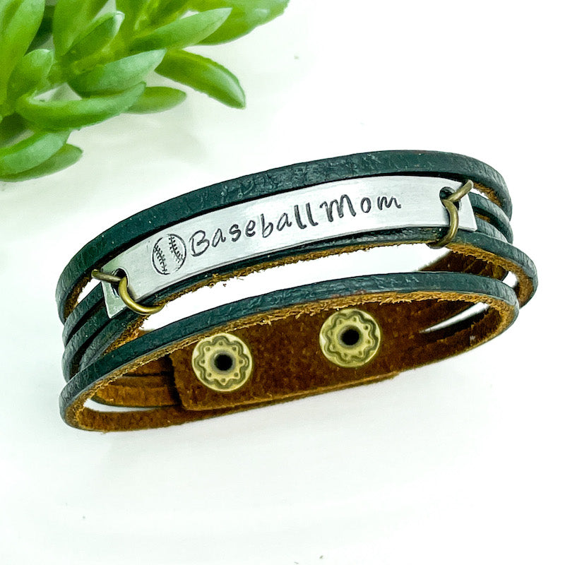 Baseball Mom Vintage Mini Wrap | Green Leather Bracelet | Women | Adjustable Leather Wrap Create Hope Cuffs