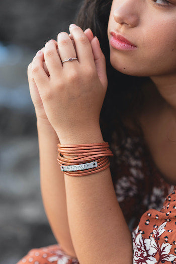 BE A KIND HUMAN Bronze Metallic Leather & Wing Double Wrap Bracelet Leather Wrap Create Hope Cuffs