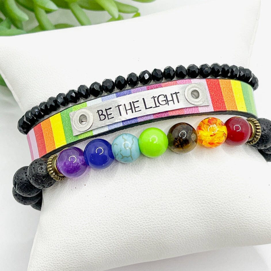 BE THE LIGHT Rainbow Block | Skinny Set | Leather Bracelets | Womens Skinny Bracelets Create Hope Cuffs