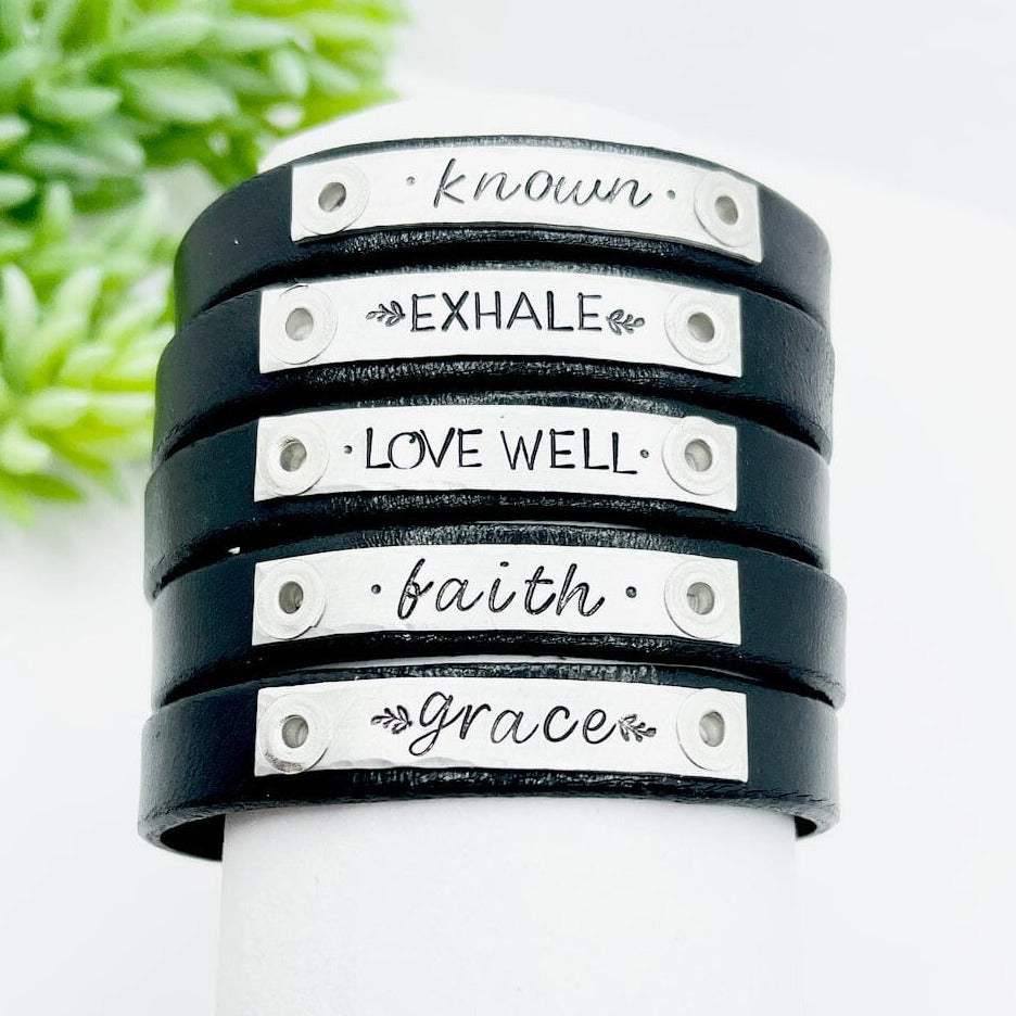 Black Elegant Style | 6 Phrases | Leather Skinny Bracelet | Adjustable Skinny Bracelets Create Hope Cuffs 