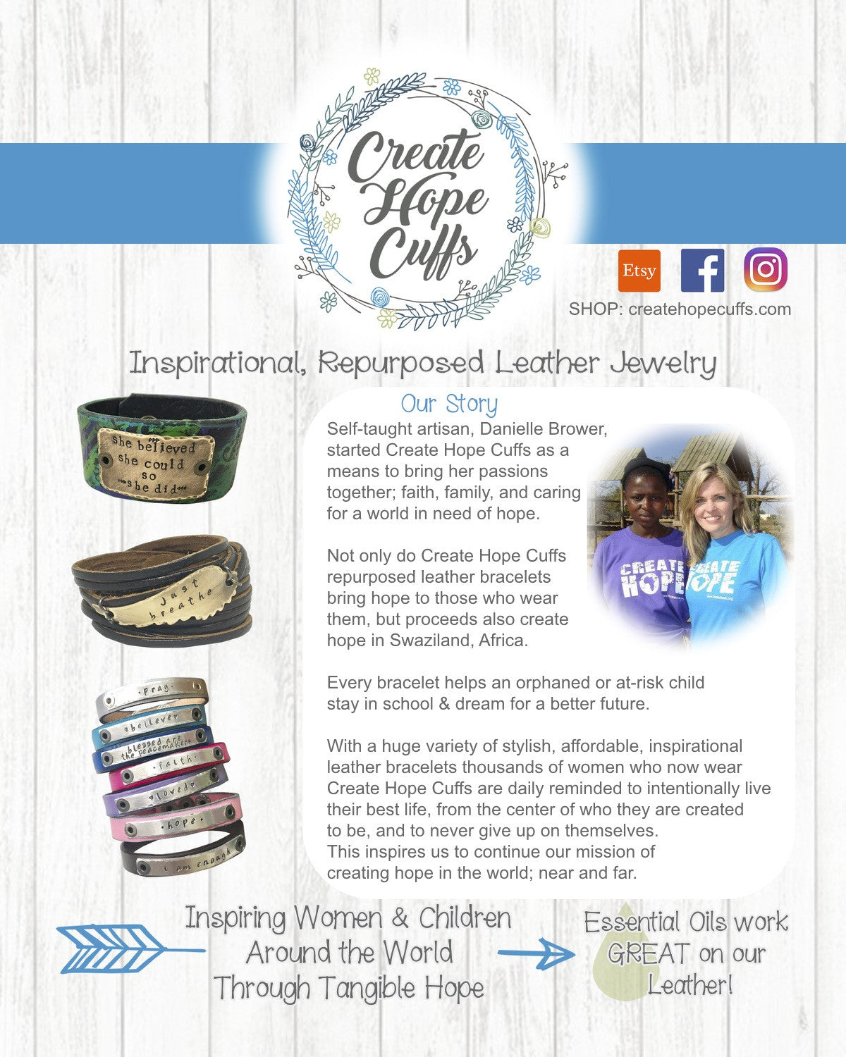 Blessed Mama Plum Leather Wrap & Bronze Shield Bracelet, adjustable Leather Wrap Create Hope Cuffs