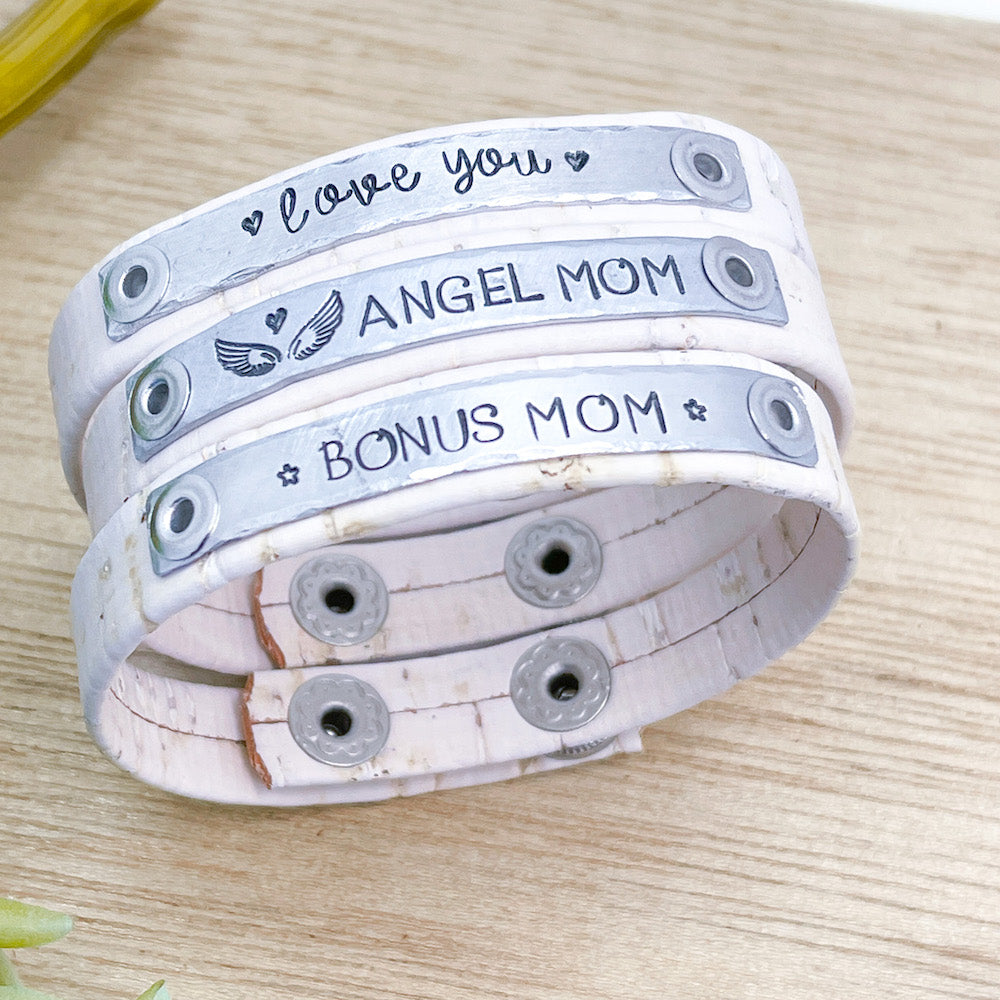 BONUS, ANGEL, FOSTER MOM Cork Skinny Bracelet | Pale Pink | Women Teens | Adjustable Skinny Bracelets Create Hope Cuffs