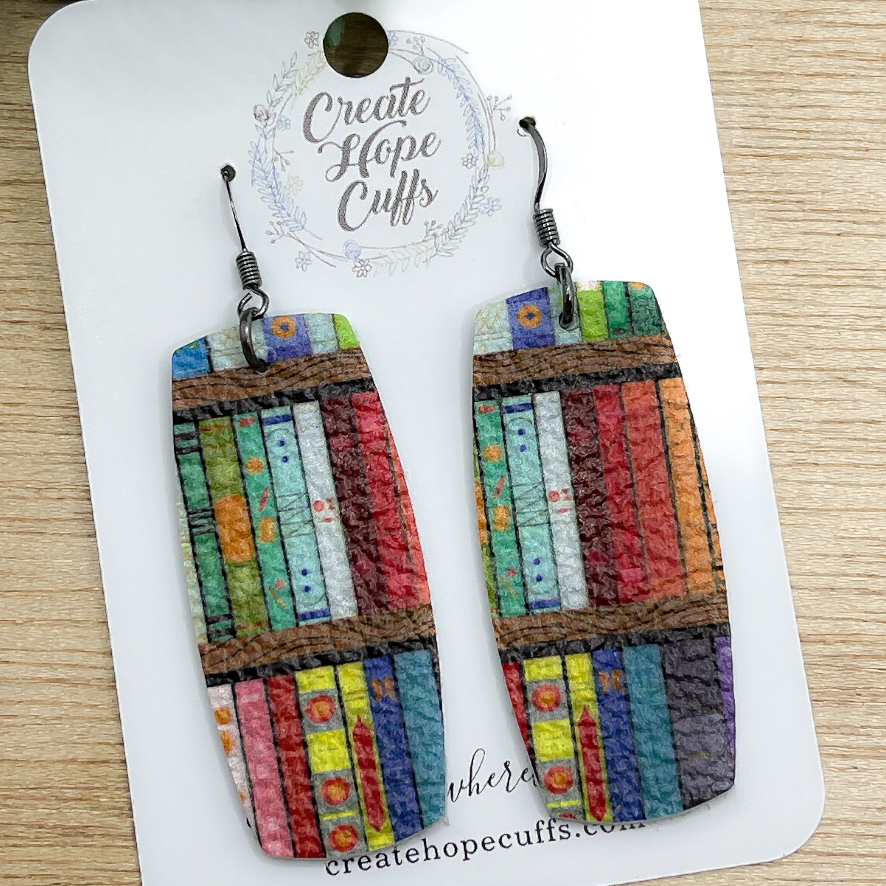 Book Lovers | Leather Earrings | Hypoallergenic | Women Leather Earrings Create Hope Cuffs