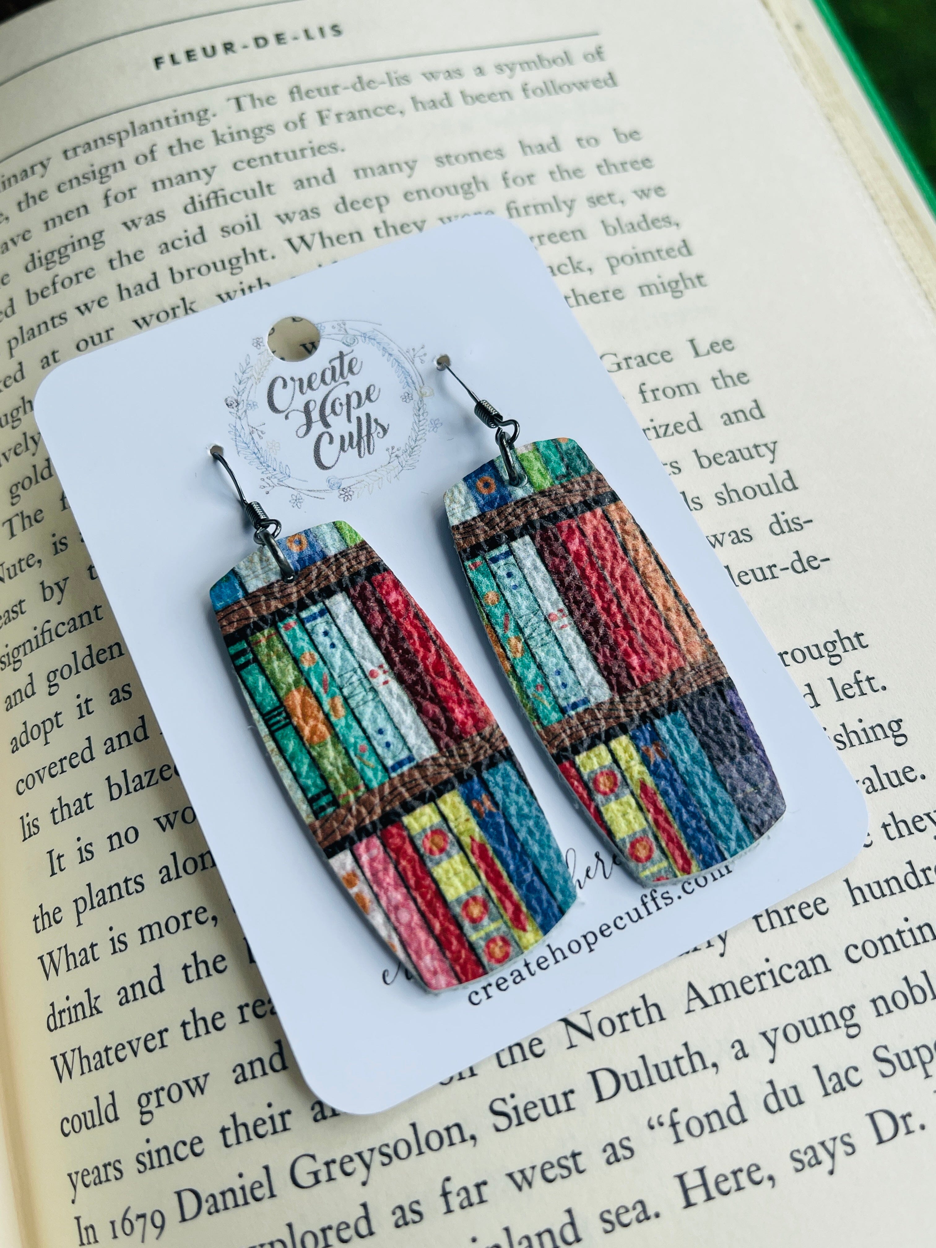Book Lovers | Leather Earrings | Hypoallergenic | Women Leather Earrings Create Hope Cuffs