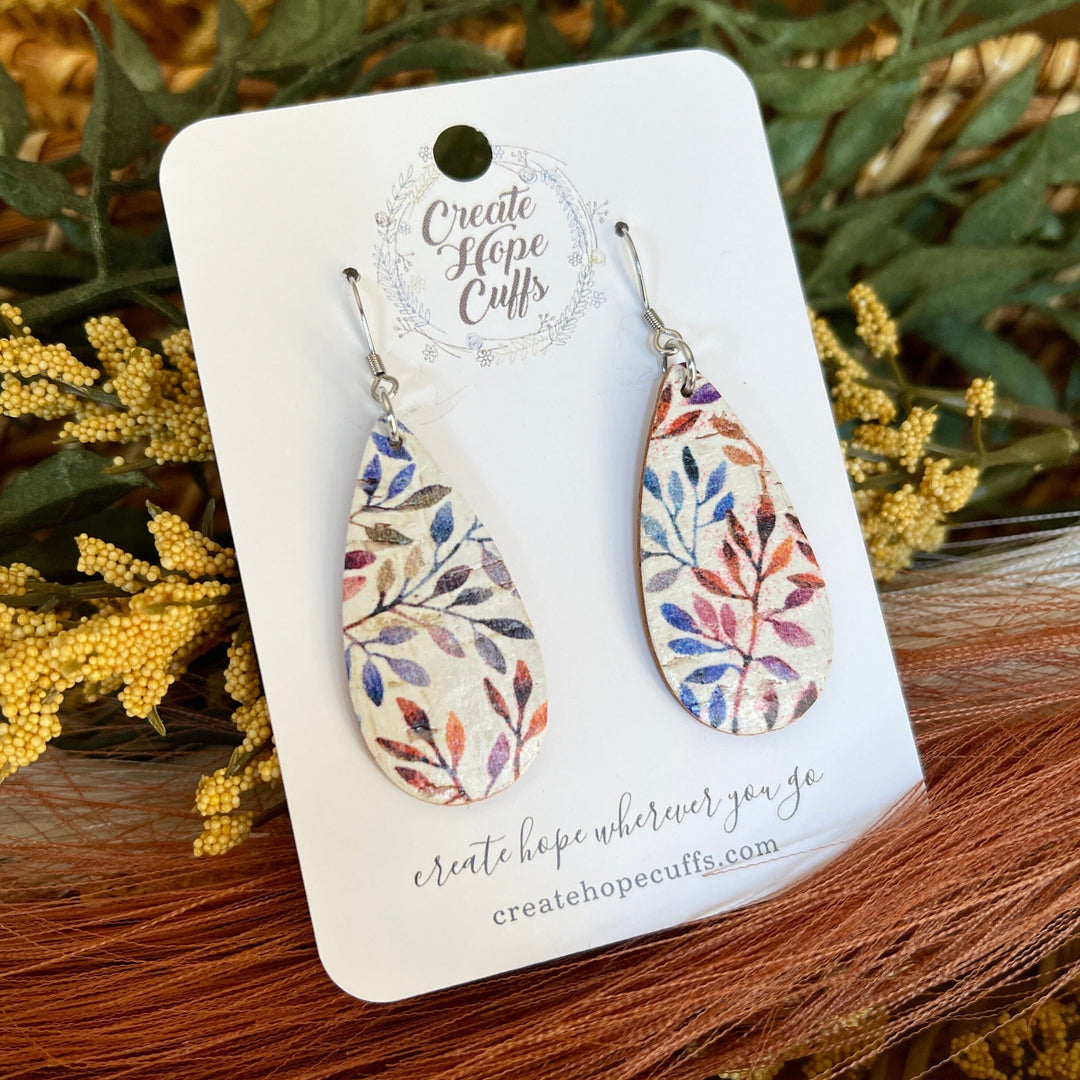 Boxwood Garden | Thin Teardrop Leather Earrings | Hypoallergenic | Women Leather Earrings Create Hope Cuffs