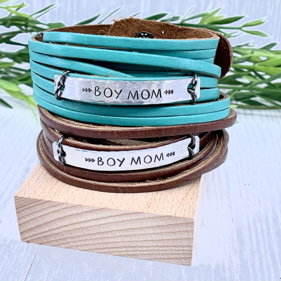 BOYMOM Leather Wrap & Silver Bar Bracelet, adjustable Leather Wrap Create Hope Cuffs