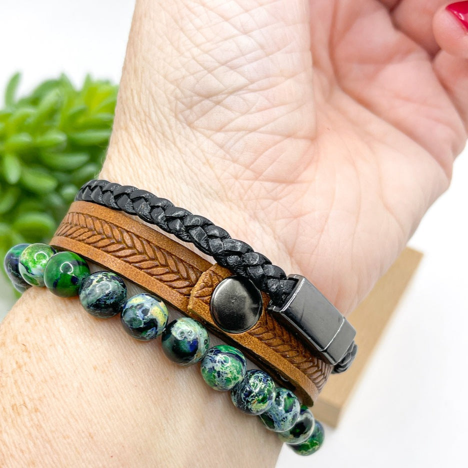 Braided Leather Stack Bracelet