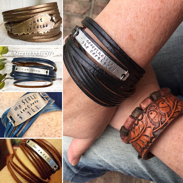 Build-A-WRAP Bracelet | Personalized | Double Wrap Leather | Womens | Adjustable Leather Wrap Create Hope Cuffs
