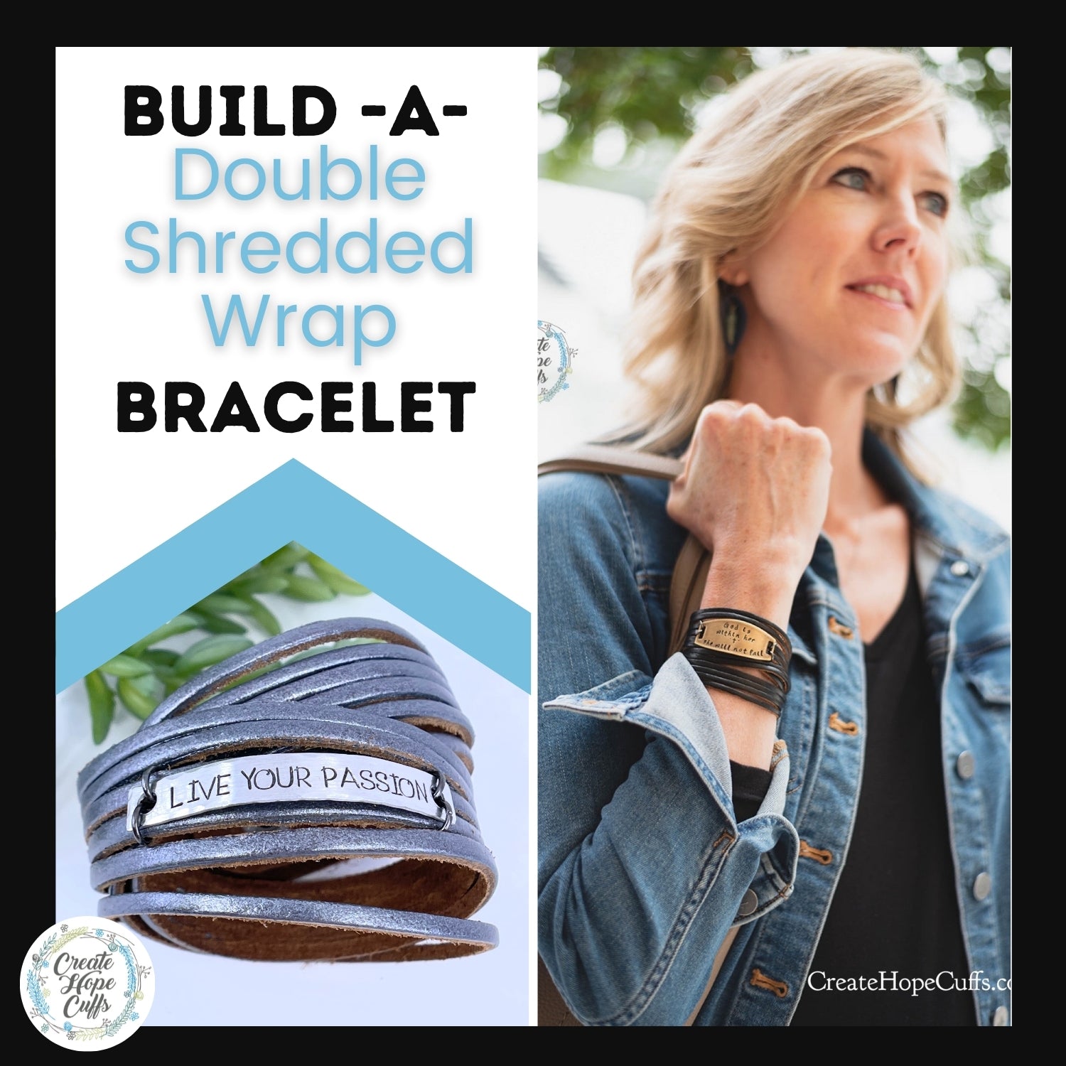 Build-A-WRAP Bracelet | Personalized | Double Wrap Leather | Womens | Adjustable Leather Wrap Create Hope Cuffs