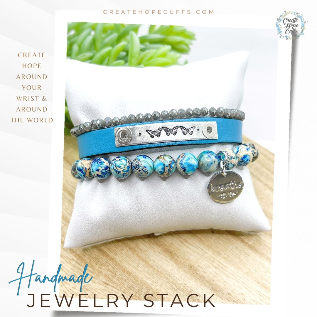 BUTTERFLIES Aqua Terra Blue Stack | Skinny Set | Leather Bracelets | Womens Skinny Bracelets Create Hope Cuffs