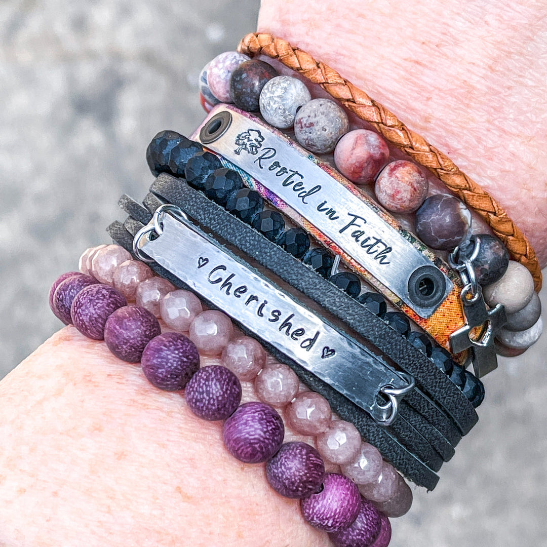 Charcoal Grey COURAGEOUS Mini Leather Wrap Bracelet | Women Teens | Adjustable Leather Wrap Create Hope Cuffs