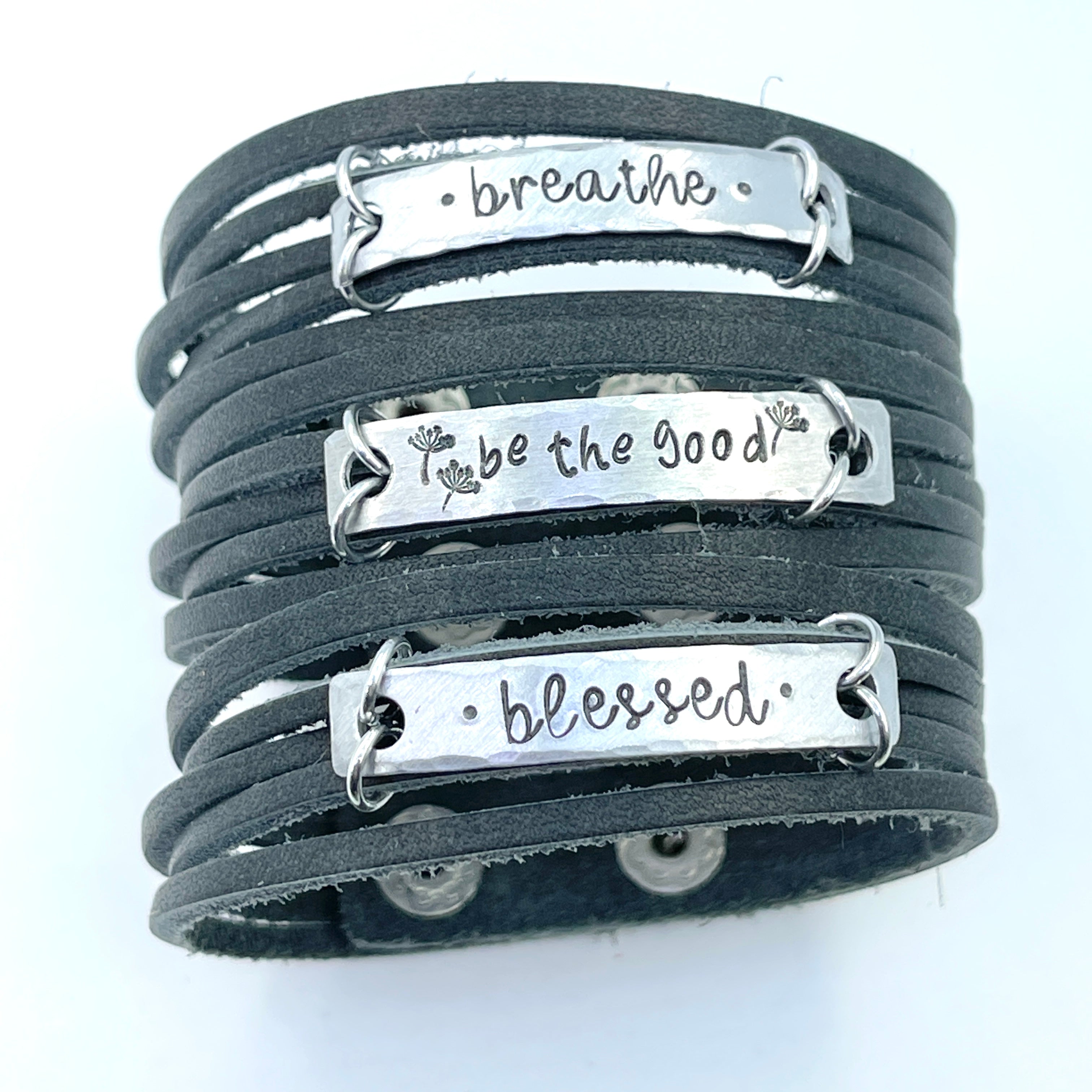 Charcoal Grey COURAGEOUS Mini Leather Wrap Bracelet | Women Teens | Adjustable Leather Wrap Create Hope Cuffs