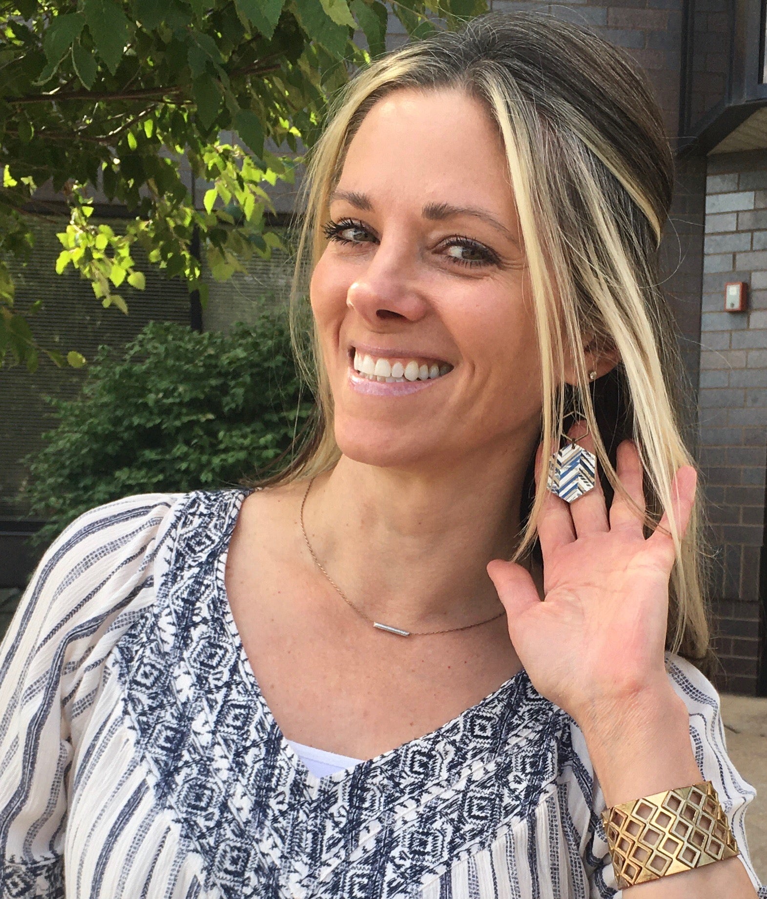Chevron Deco Leather Earrings | Stacked Hexagons | Hypoallergenic | Women Leather Earrings Create Hope Cuffs
