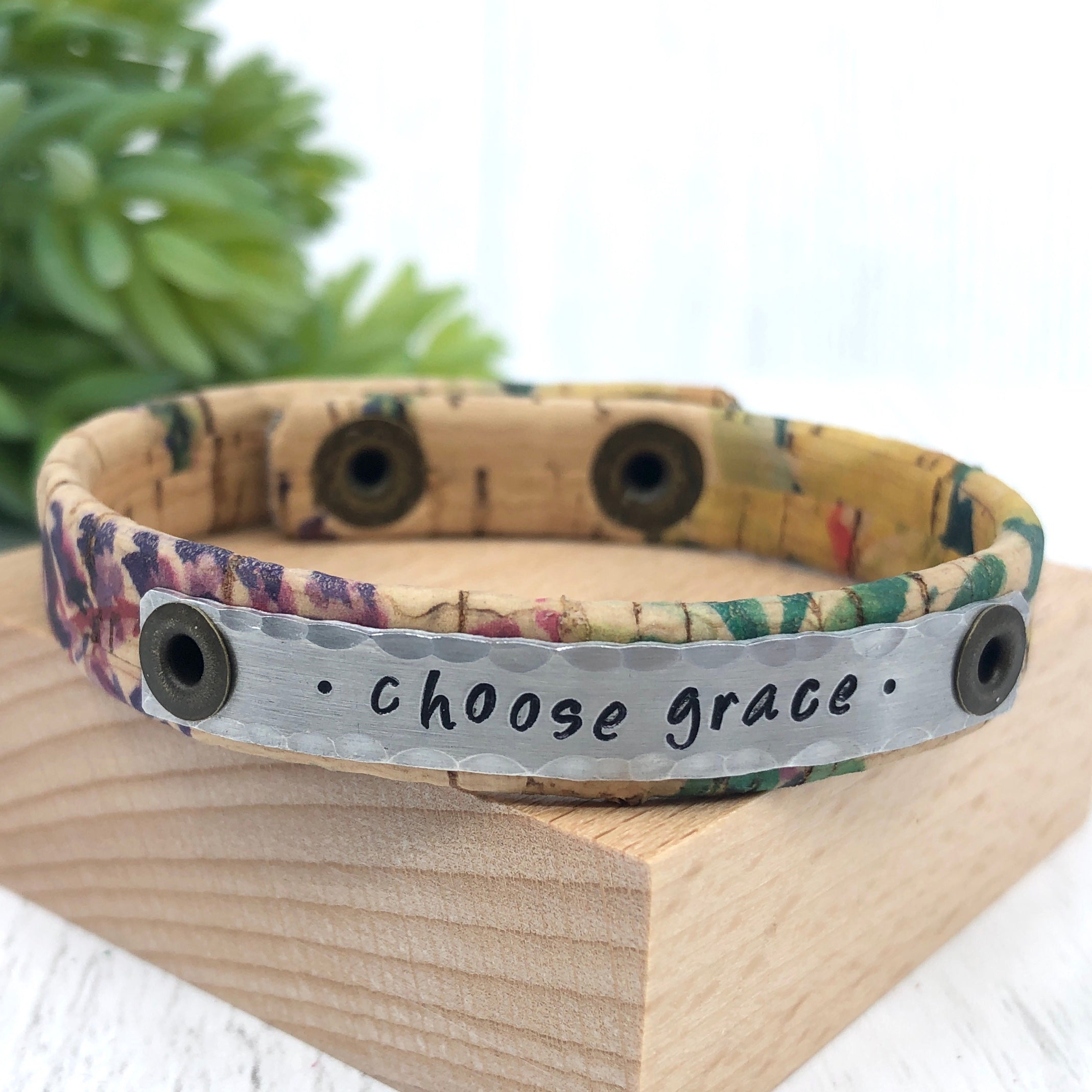Cork Skinny 'Choose Grace' Natural Floral Bracelet, adjustable Skinny Bracelets Create Hope Cuffs