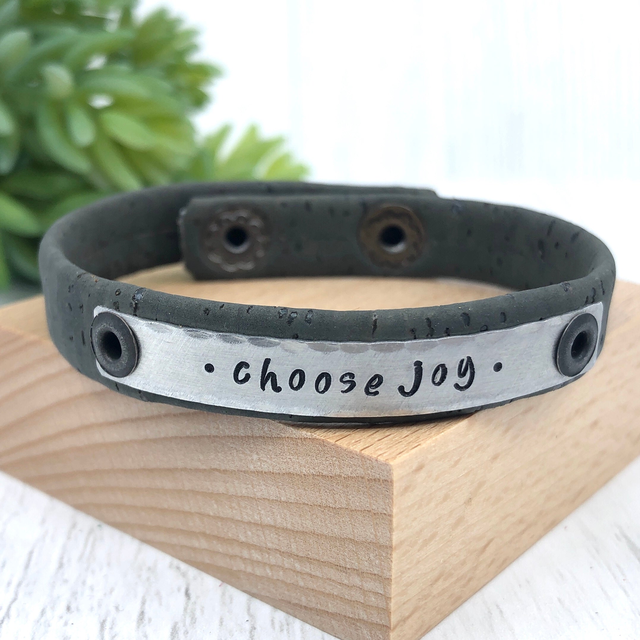 Cork Skinny 'Choose Joy' Charcoal Grey Bracelet, adjustable Skinny Bracelets Create Hope Cuffs