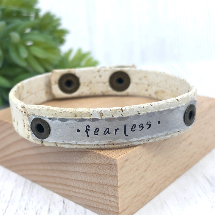 Cork Skinny 'Fearless' Sand White Bracelet, adjustable Skinny Bracelets Create Hope Cuffs