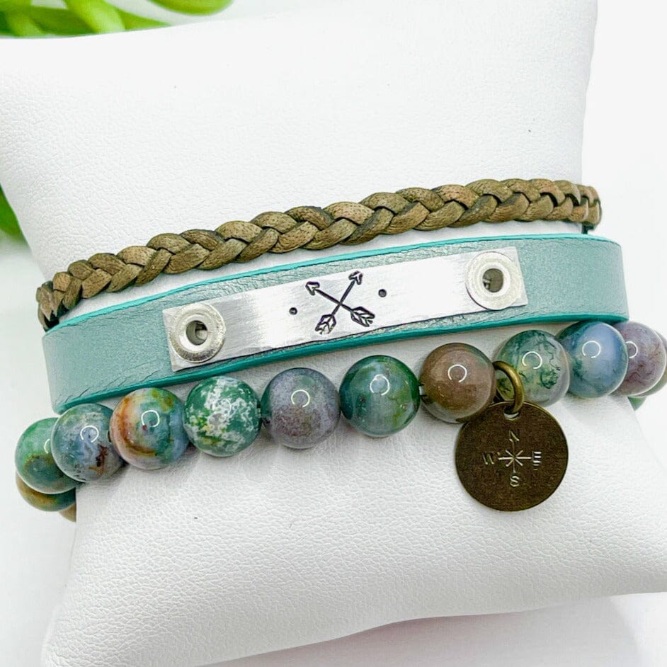 Crossed Friendship Arrows NEW Silver & Teal Leather | Skinny Set | Leather Bracelets | Womens Skinny Bracelets Create Hope Cuffs