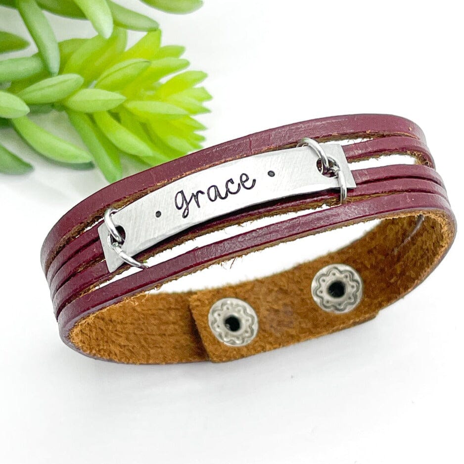 Deep Red | GRACE | Mini Leather Wrap Bracelet | Women | Adjustable Leather Wrap Create Hope Cuffs 