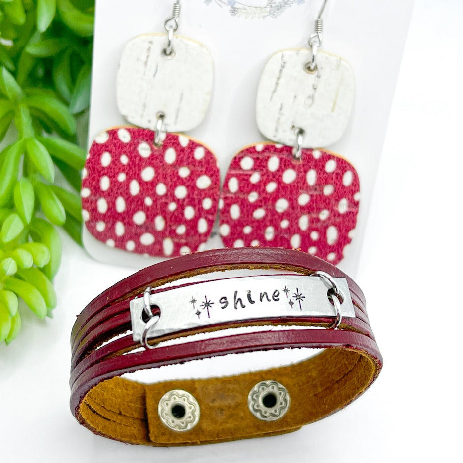 Deep Red SHINE | Twinkle Stars | Mini Leather Wrap Bracelet | Women Teens | Adjustable Leather Wrap Create Hope Cuffs