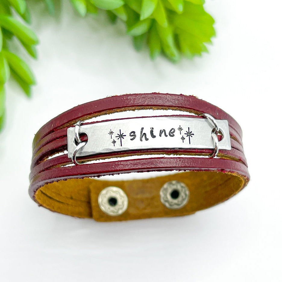 Deep Red SHINE | Twinkle Stars | Mini Leather Wrap Bracelet | Women Teens | Adjustable Leather Wrap Create Hope Cuffs
