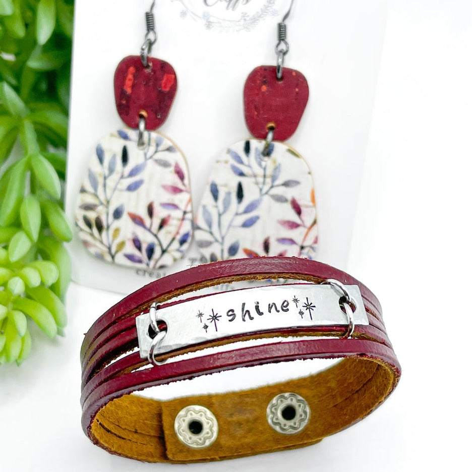 Deep Red SHINE | Twinkle Stars | Mini Leather Wrap Bracelet | Women Teens | Adjustable Leather Wrap Create Hope Cuffs