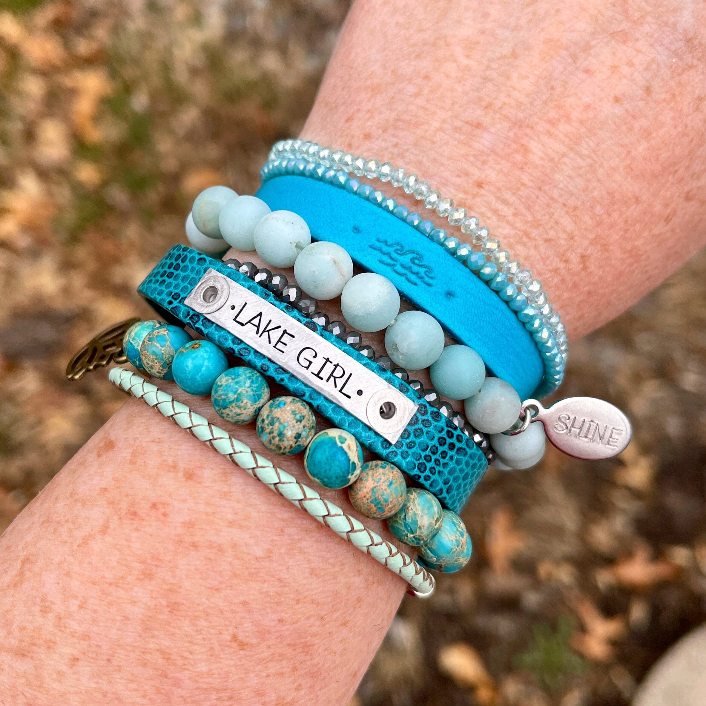 Electric Blue Wave Leather Skinny Bracelet, adjustable Skinny Bracelets Create Hope Cuffs Ocean Wave