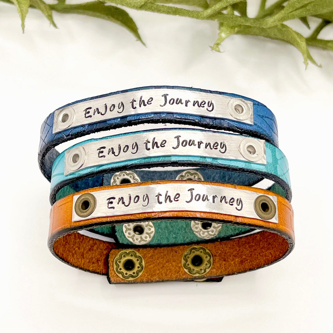 ENJOY the JOURNEY | 3 Colors | Southwest Leather Skinny Bracelet | Adjustable Skinny Bracelets Create Hope Cuffs