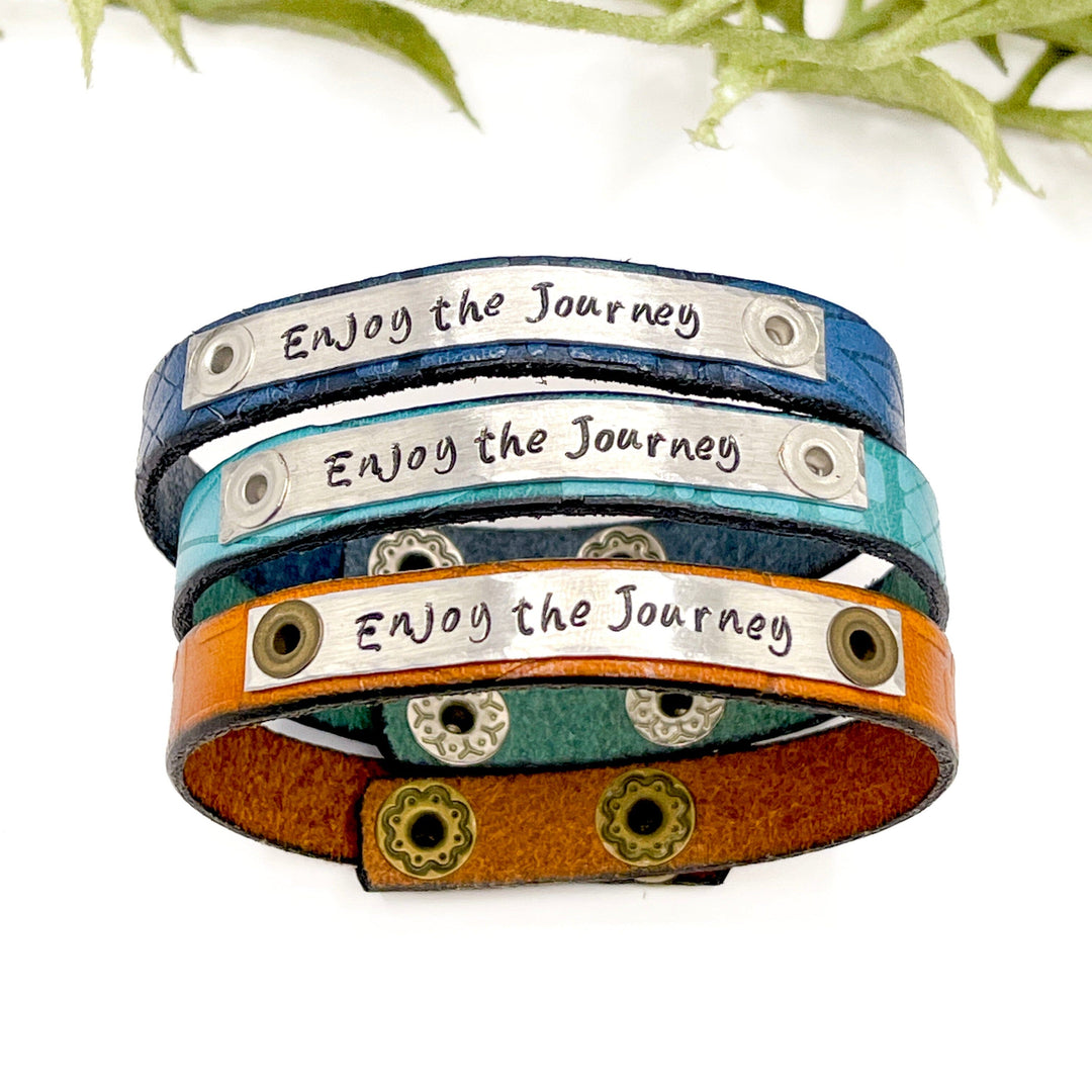 ENJOY the JOURNEY | 3 Colors | Southwest Leather Skinny Bracelet | Adjustable Skinny Bracelets Create Hope Cuffs