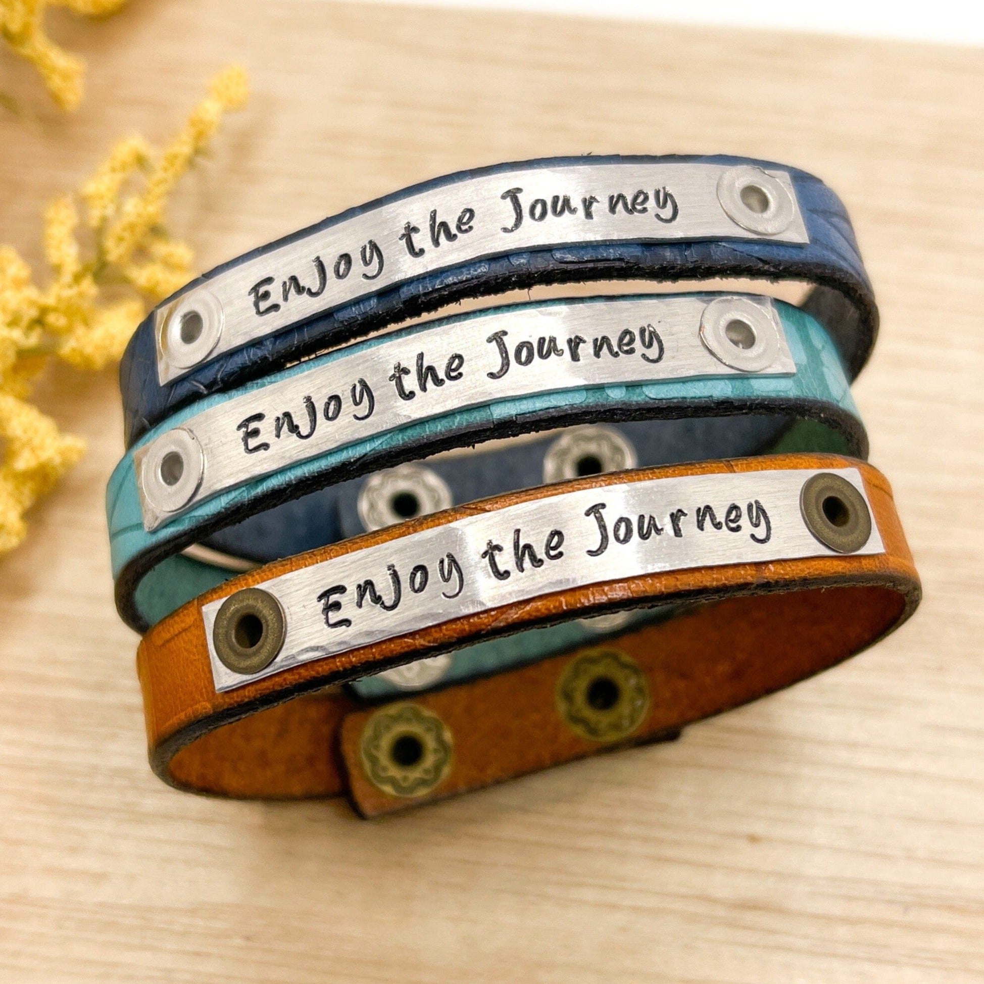 ENJOY the JOURNEY | 3 Colors | Southwest Leather Skinny Bracelet | Adjustable Skinny Bracelets Create Hope Cuffs