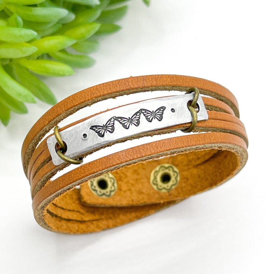 Ginger | BUTTERFLIES | Mini Leather Wrap Bracelet | Women | Adjustable Leather Wrap Create Hope Cuffs