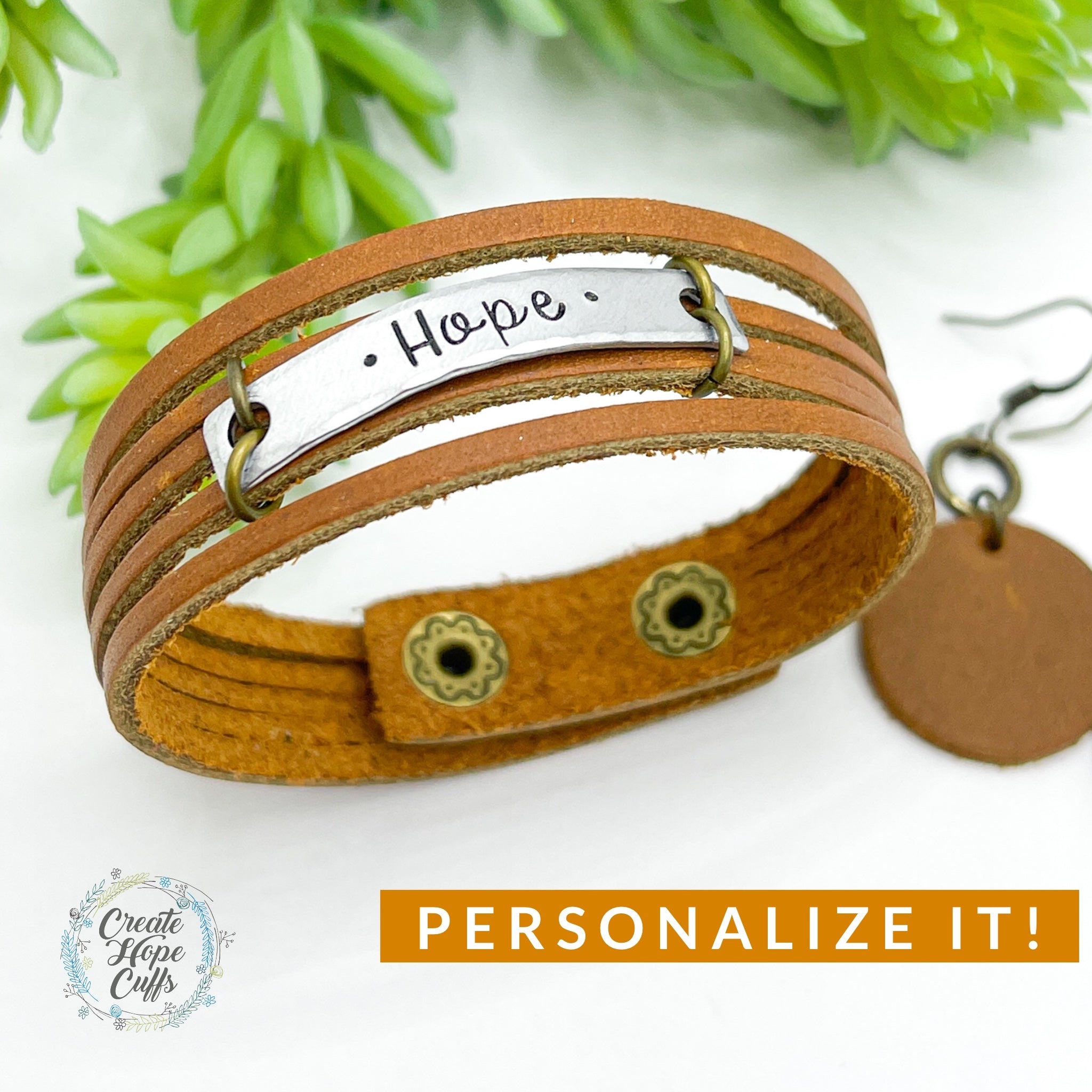 Ginger Spice MiNi Wrap Personalized Leather Bracelet | Women Teens | Adjustable Leather Wrap Create Hope Cuffs