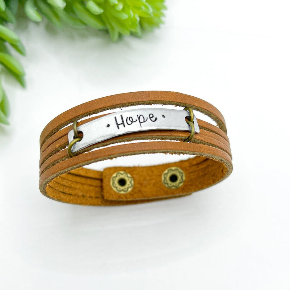 Ginger Spice MiNi Wrap Personalized Leather Bracelet | Women Teens | Adjustable Leather Wrap Create Hope Cuffs