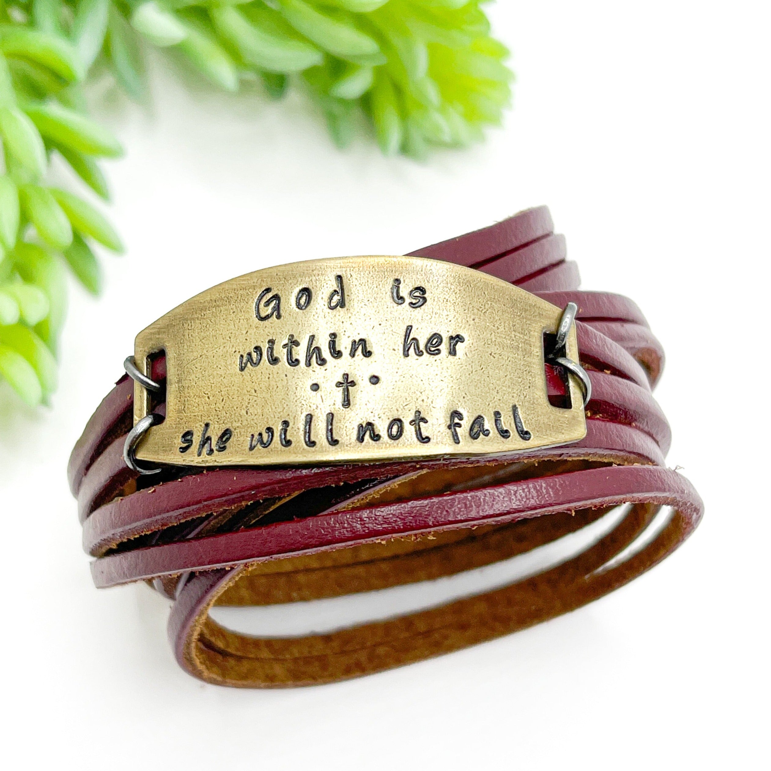 GOD IS WITHIN HER Leather Wrap & Bronze Bracelet | 12 color options | Adjustable Leather Wrap Create Hope Cuffs