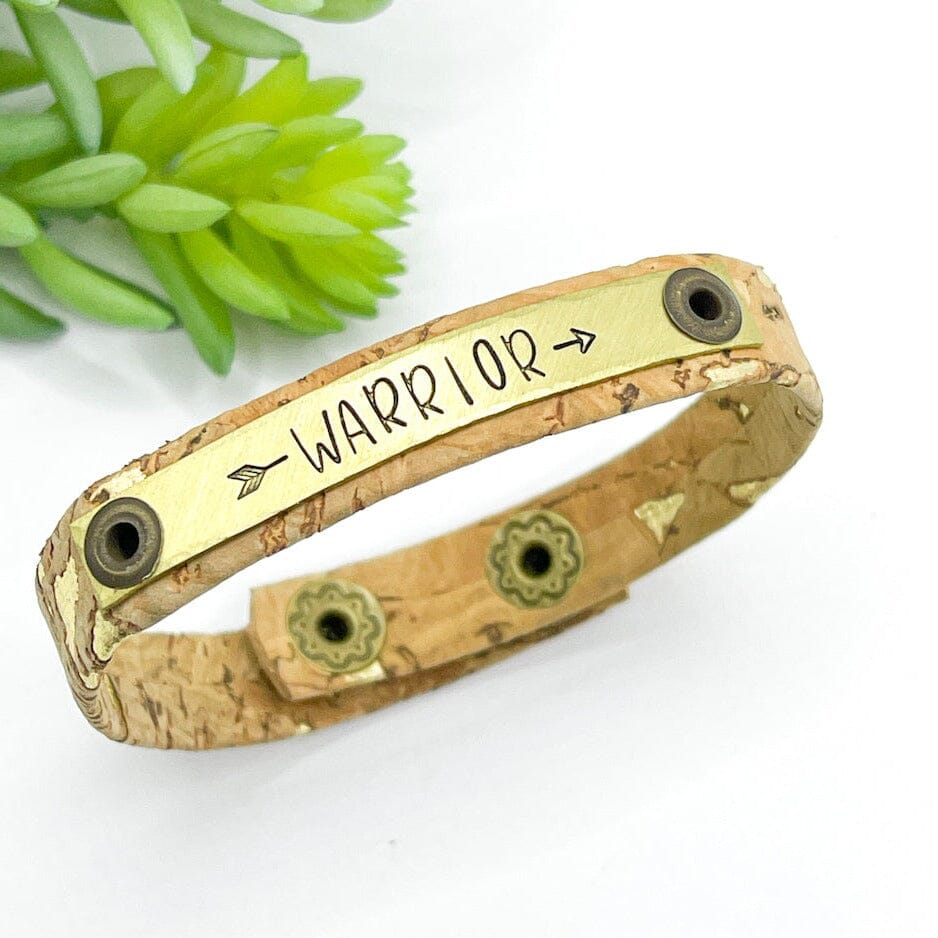 Gold Fleck Cork | WARRIOR | Brass Bar | Skinny Bracelet | Adjustable Skinny Bracelets Create Hope Cuffs 