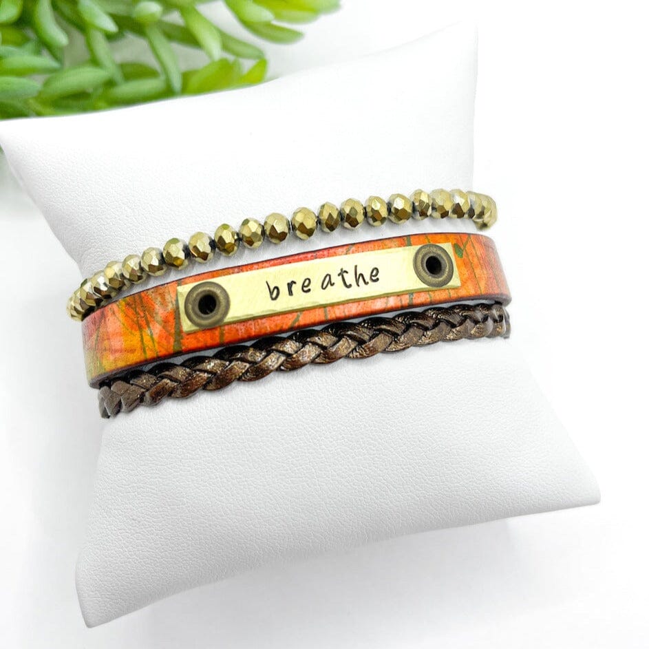 Golden Sunset Splash 'Breathe' | Skinny Set | Leather Bracelets | Womens Skinny Bracelets Create Hope Cuffs