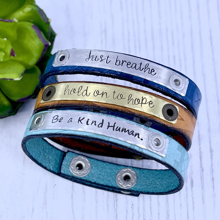 HOLD ON TO HOPE Southwest Leather Skinny Bracelet | 4 colors | Adjustable Skinny Bracelets Create Hope Cuffs