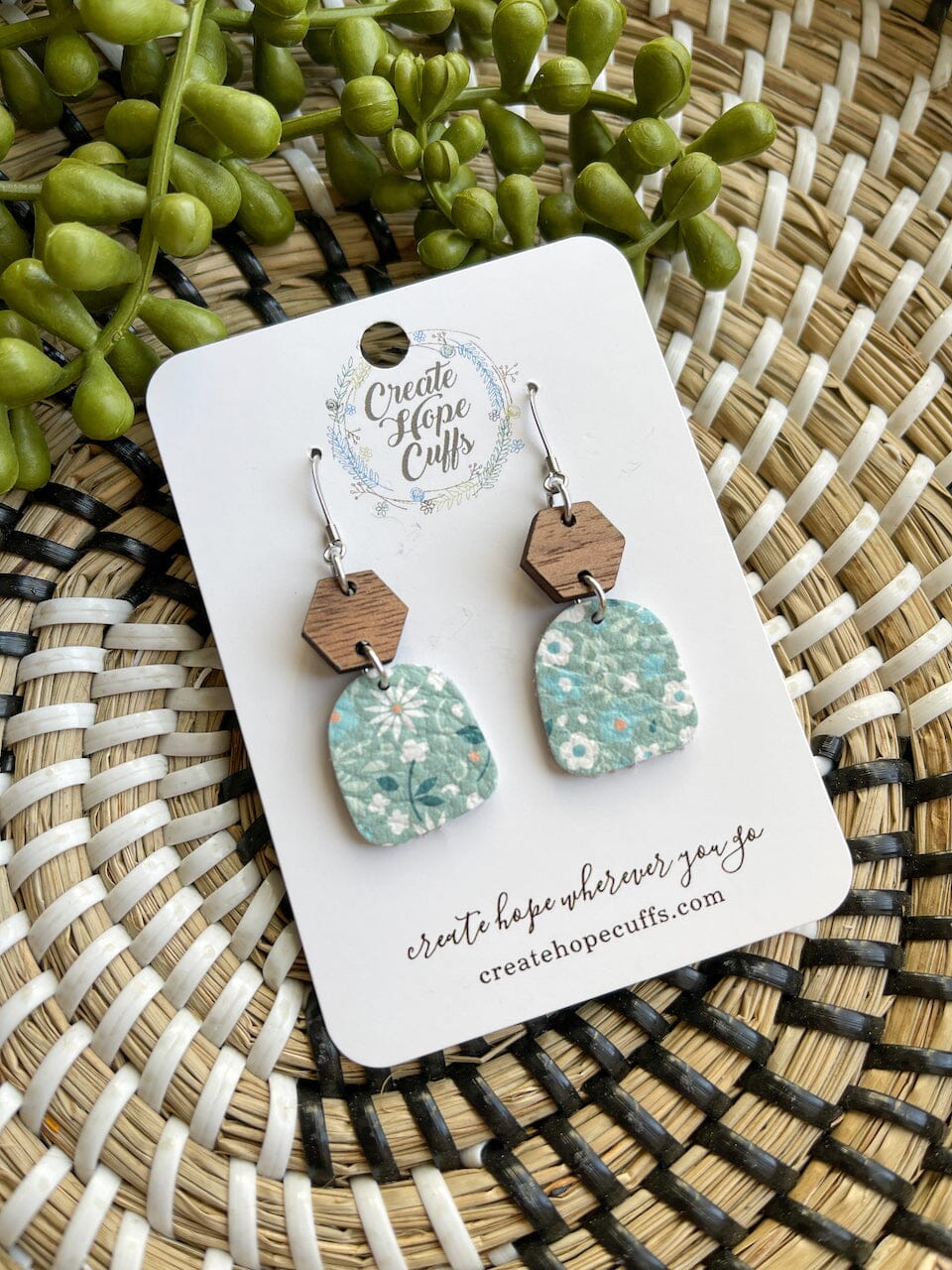 Itty BItty Floral Prints | 4 Styles | Leather Earrings | Stacked Wood Stud | Hypoallergenic | Women Leather Earrings Create Hope Cuffs Delicate Pastel Teal