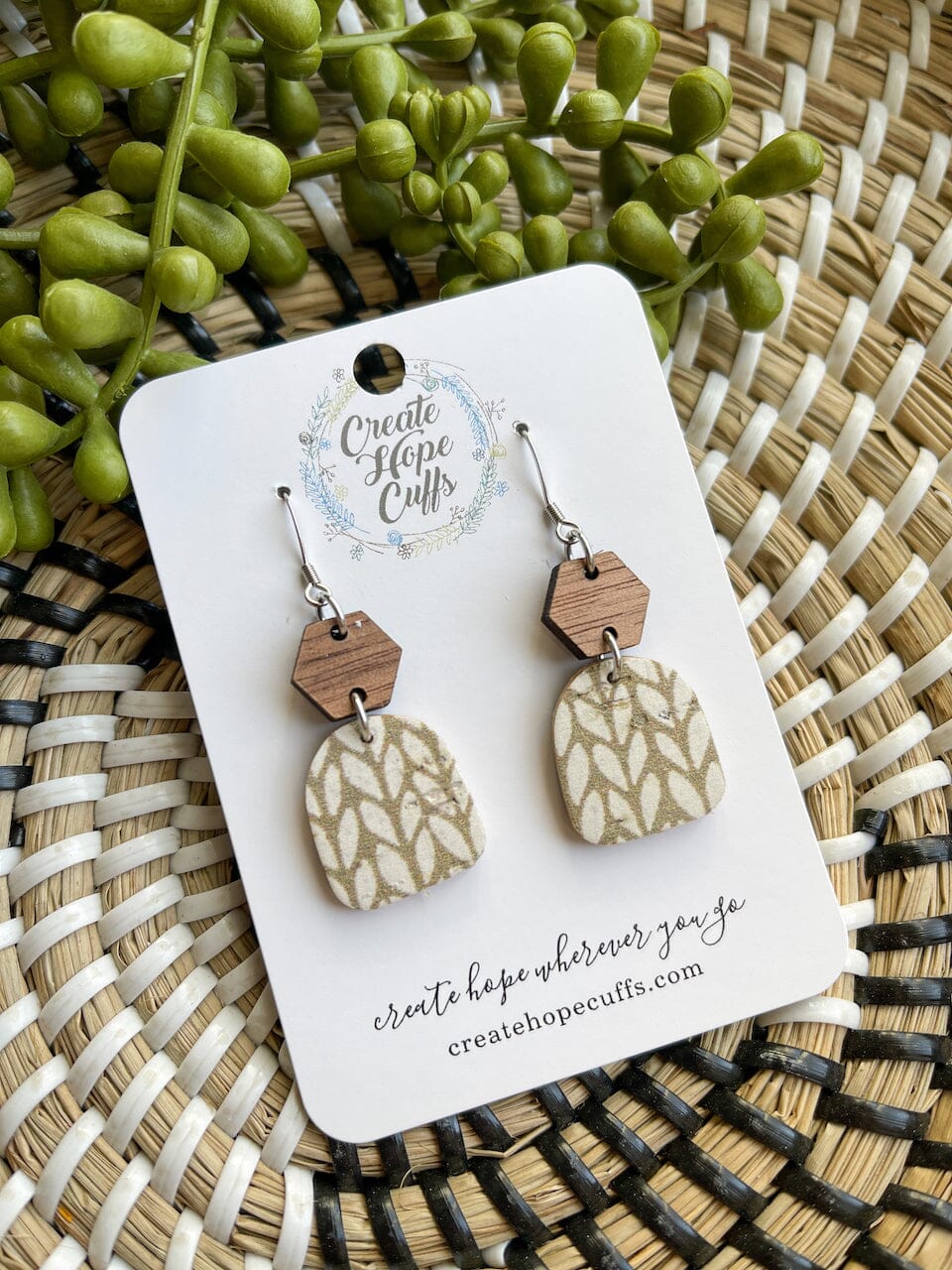 Itty BItty Floral Prints | 4 Styles | Leather Earrings | Stacked Wood Stud | Hypoallergenic | Women Leather Earrings Create Hope Cuffs Khaki Knit