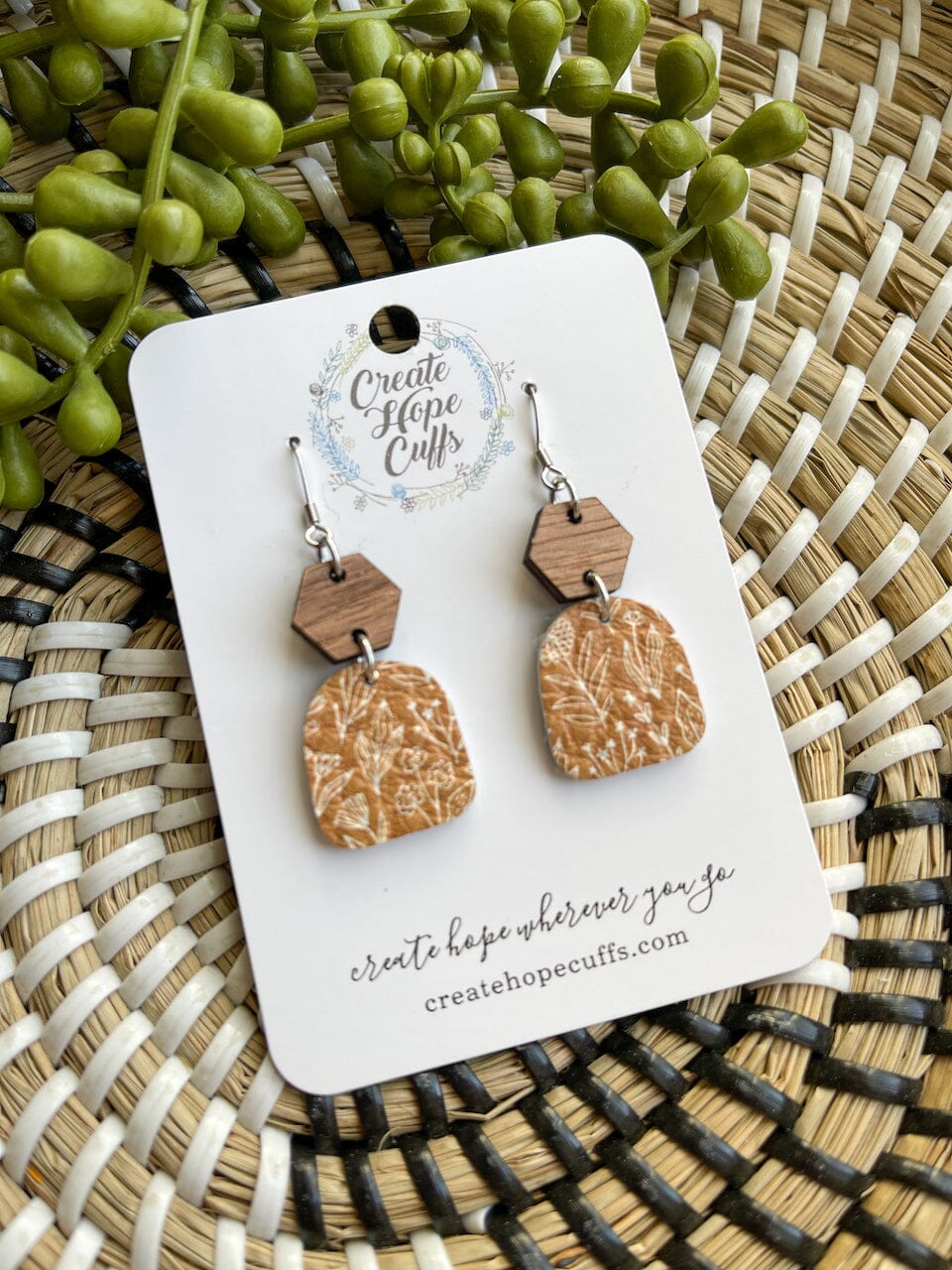 Itty BItty Floral Prints | 4 Styles | Leather Earrings | Stacked Wood Stud | Hypoallergenic | Women Leather Earrings Create Hope Cuffs Whimsy Yellow