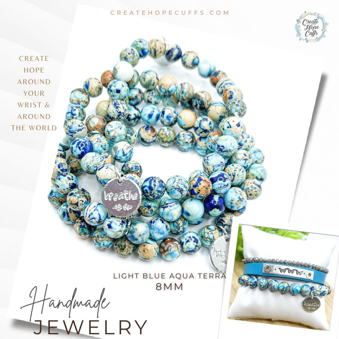 Light Blue Aqua Terra BREATHE Bead Bracelet | 8mm | Natural Stone | Womens Bracelets Create Hope Cuffs 