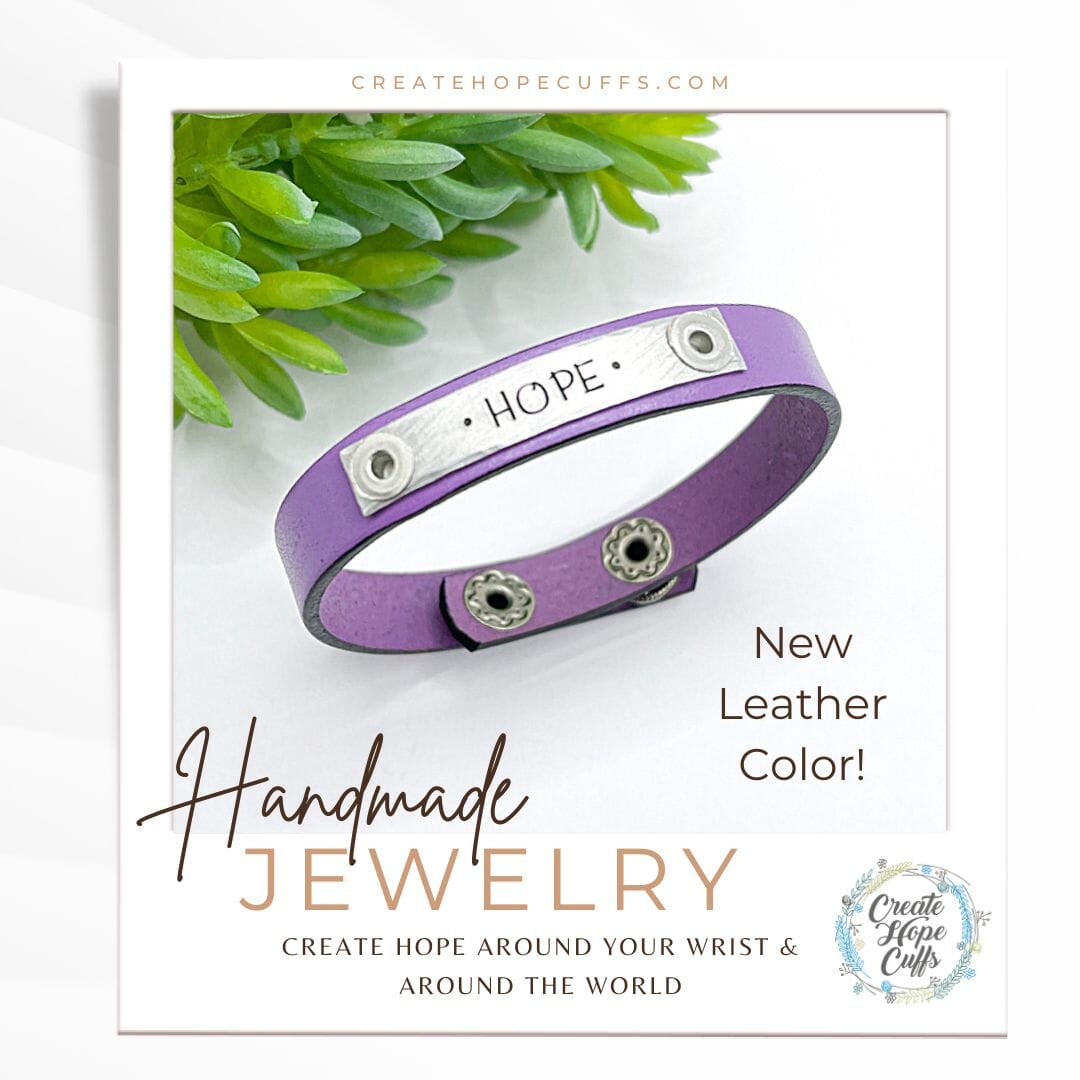 Lilac Purple HOPE | Leather Skinny Bracelet | Adjustable Skinny Bracelets Create Hope Cuffs
